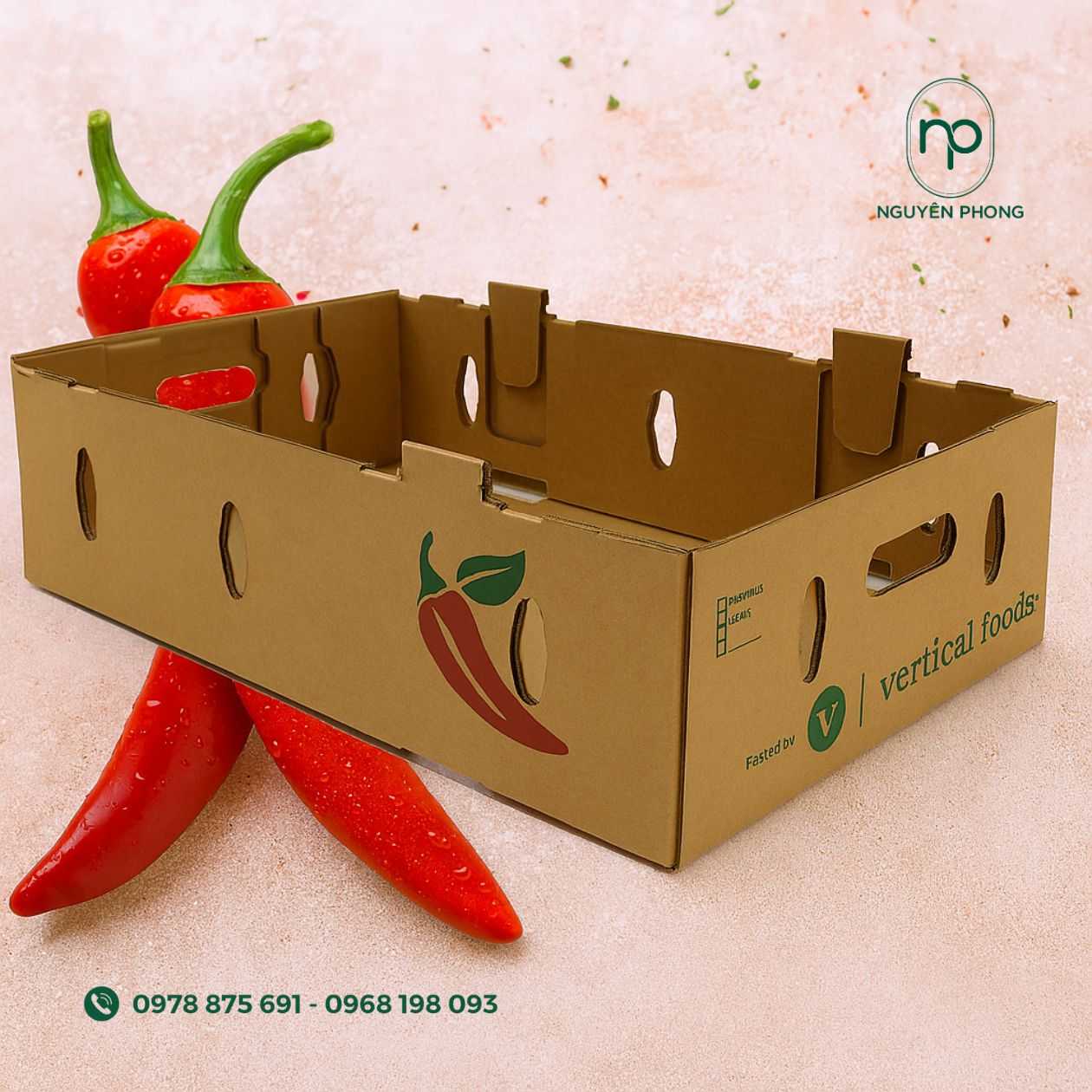 Mẫu thùng carton đựng ớt sừng 